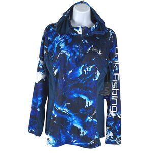 Huk Performance Camo Icon Hoodie Womens Large Blue Printed Zip NWT TP-3698